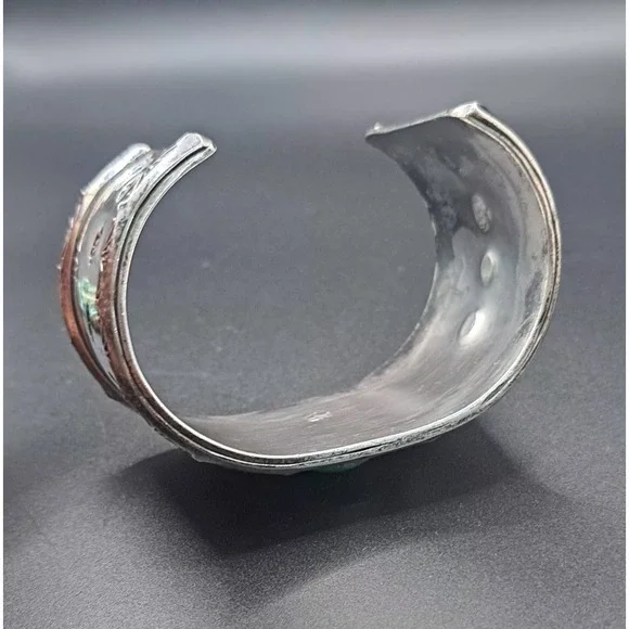 Vintage Navajo 3 Stone Turquoise SS Wide Cuff Bracelet~ - Picture 13 of 14